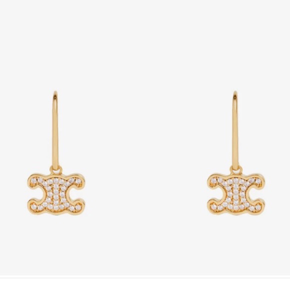 CELINE Triomphe crystal logo dangled earrings - Picture 1 of 3